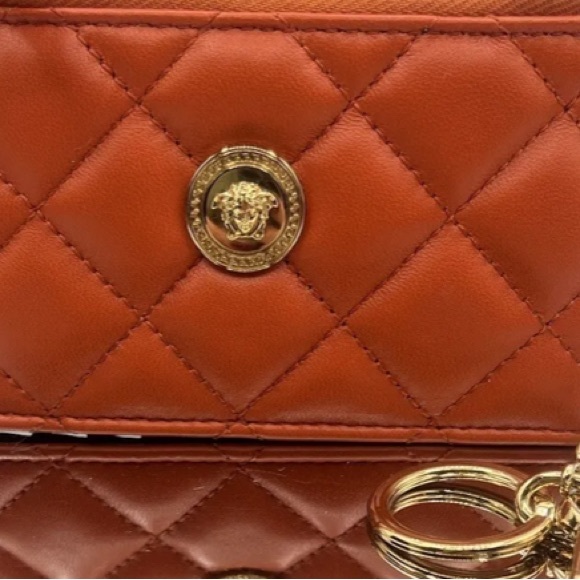 Versace Medusa Quilted orange leather zipper card case wallet NEW (AUTHE… - Picture 10 of 16